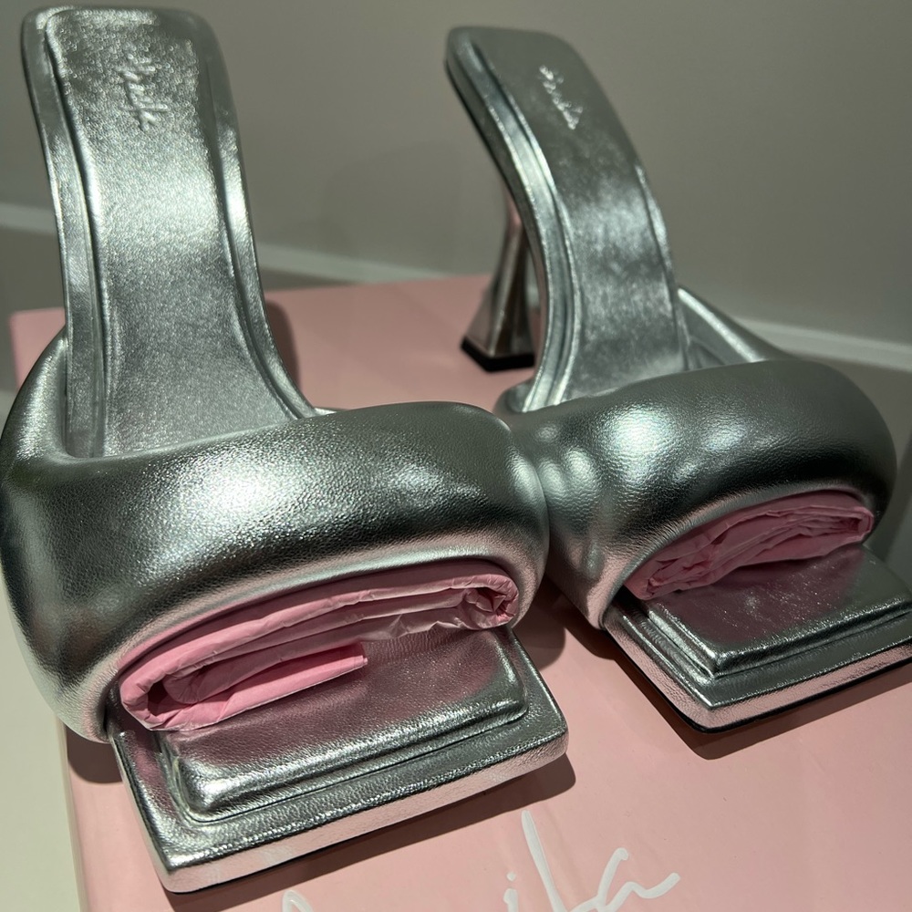 New, Never been worn Hanifa Silver Zoe Mules